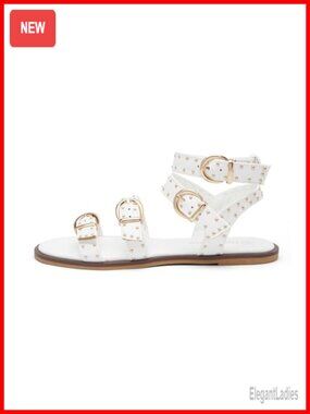 Rhinestone Buckle Gladiator Flat Sandals Ankle Strap Open Toe Summer